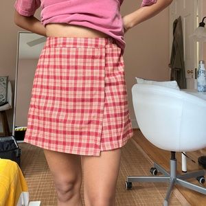 Brandy Melville red/pink and orange checkered skirt